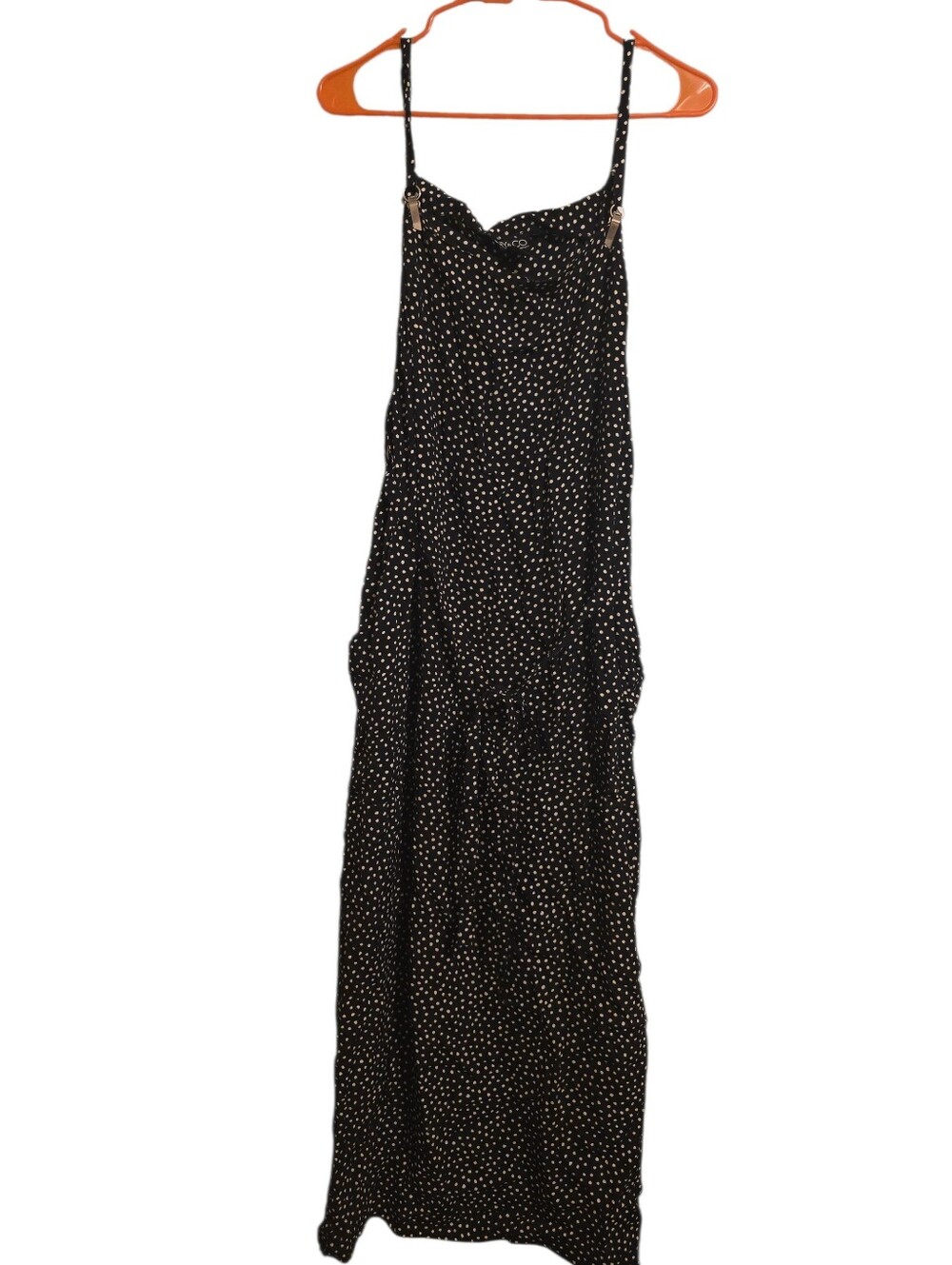 Vintage | Polka Dot Black Maxi Slip Dress with Spaghetti Straps